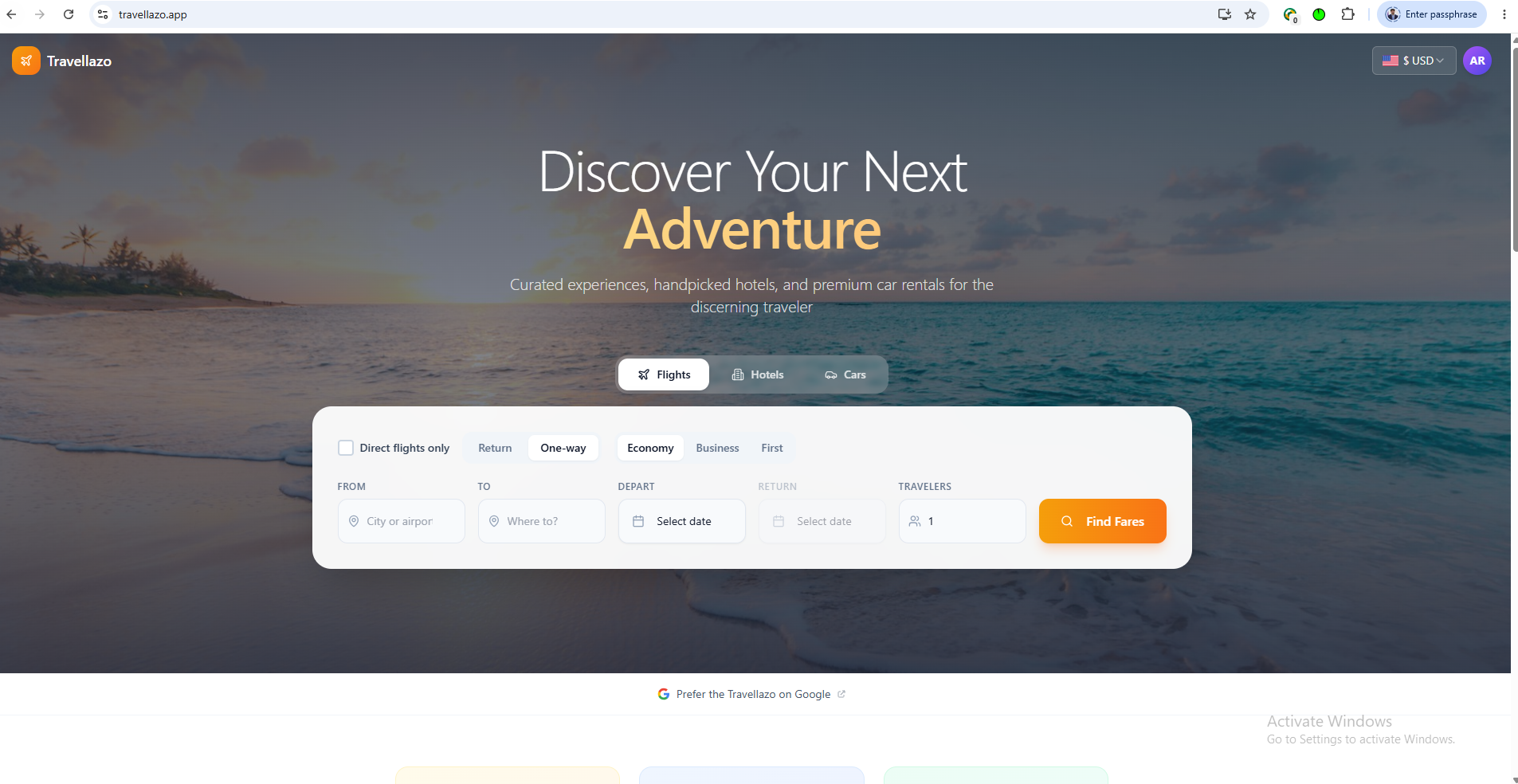 Travellazo travel booking platform screenshot